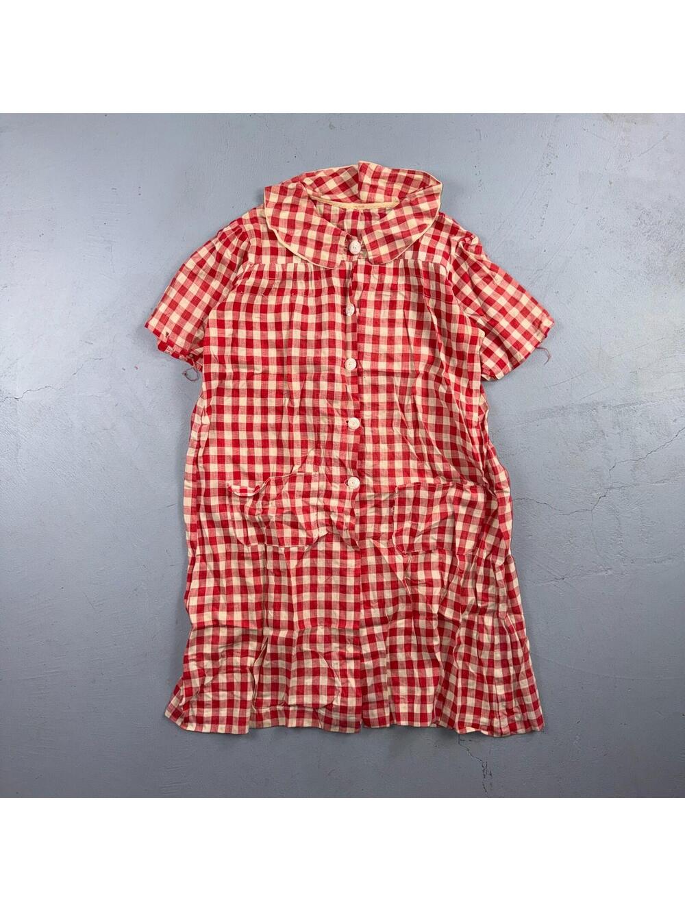 VTG 60s Red White Gingham Print Dress Eyelet Collar Picnic Sundress Rockabilly - Picture 1 of 15